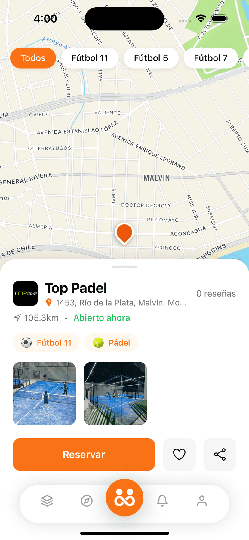 Explorá canchas en el mapa